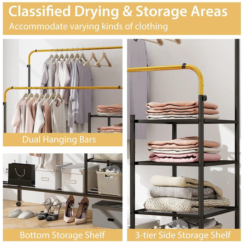 Rolling Double Rods Garment Rack with Height Adjustable Hanging Bars by DirectDeals
