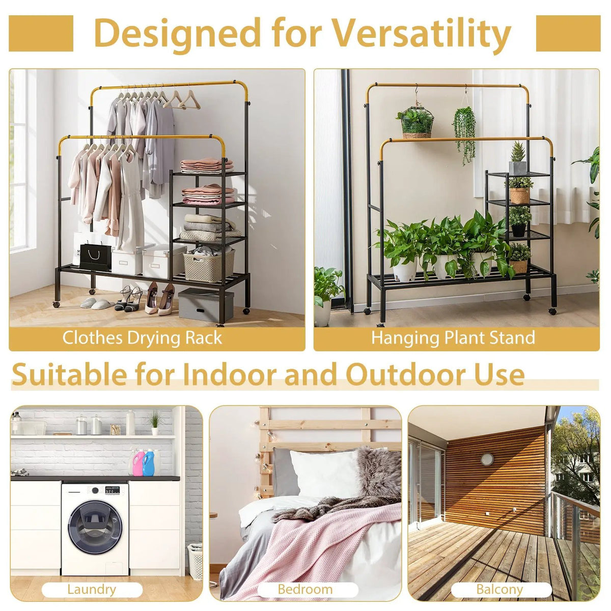 Rolling Double Rods Garment Rack with Height Adjustable Hanging Bars by DirectDeals