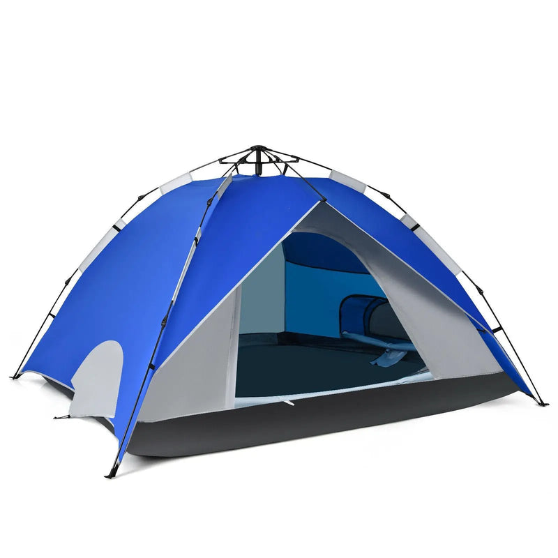 2-in-1 4 Person Instant Pop-up Waterproof Camping Tent-Blue by DirectDeals