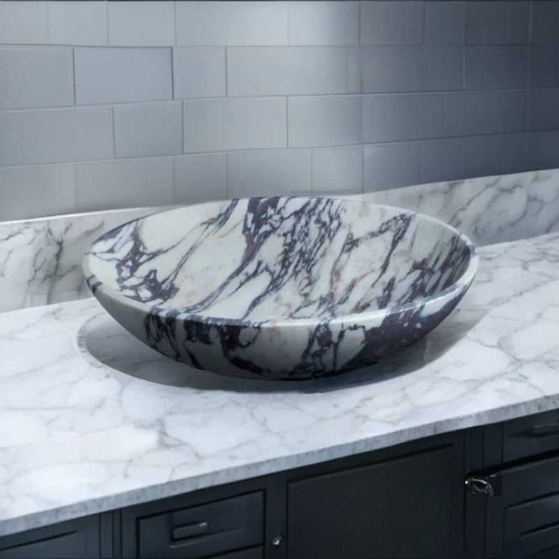 Calacatta Viola Marble Oval Shape Above Vanity Bathroom Sink (W)14" (L)18" (H)5" by GobekDesign