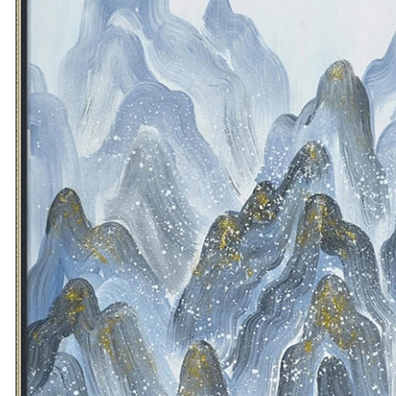 Hand Painted Acrylic Wall Art Blue Mountains on a 39 x 39 Square Canvas with a Silver Wooden Frame by Sharicks