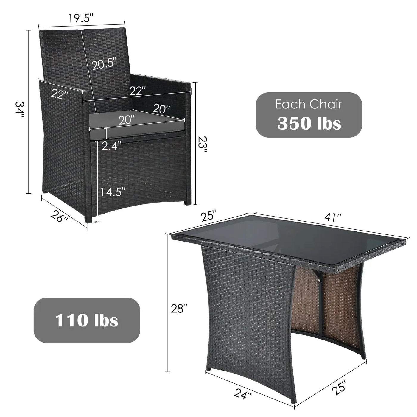 3 Pieces Patio Rattan Furniture Set with Cushion and Sofa Armrest by DirectDeals
