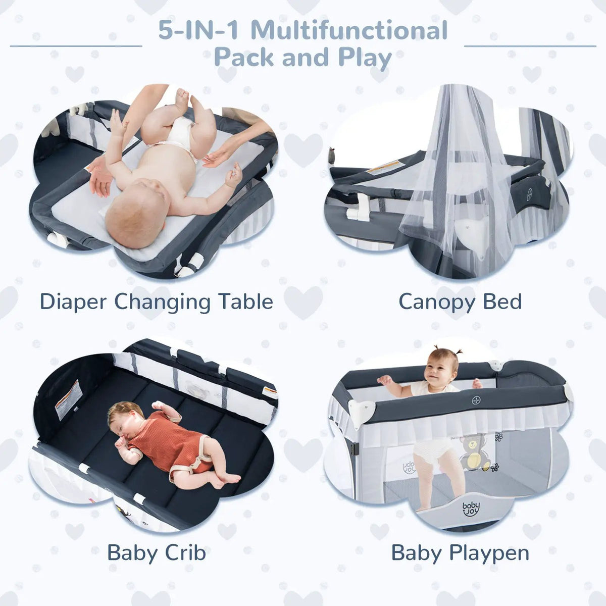 Convertible Bassinet with Removable Changing Table and Detachable Mesh Net by DirectDeals