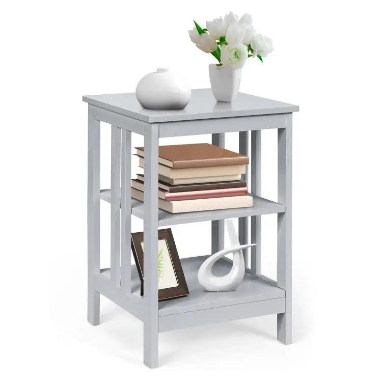 3-Tier Nightstand Sofa Side Table with Baffles and Round Corners by DirectDeals