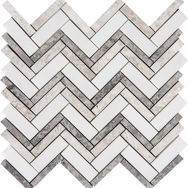 Granada Blend Polished Herringbone 1x3 Marble Mosaics 12 1/8x13 3/8