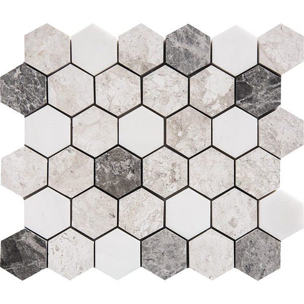 Granada Blend Polished Hexagon Marble Mosaics 10 3/8x12
