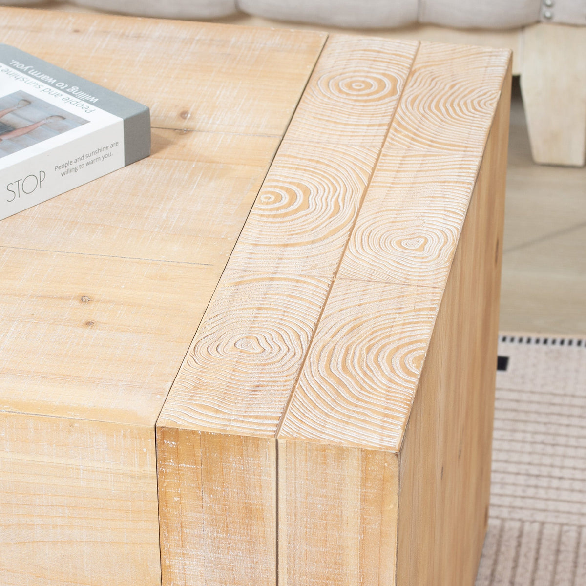 49" Rustic Wood Coffee Table with Whitewashed Finish - Engineered Wood, photo 10 of 10