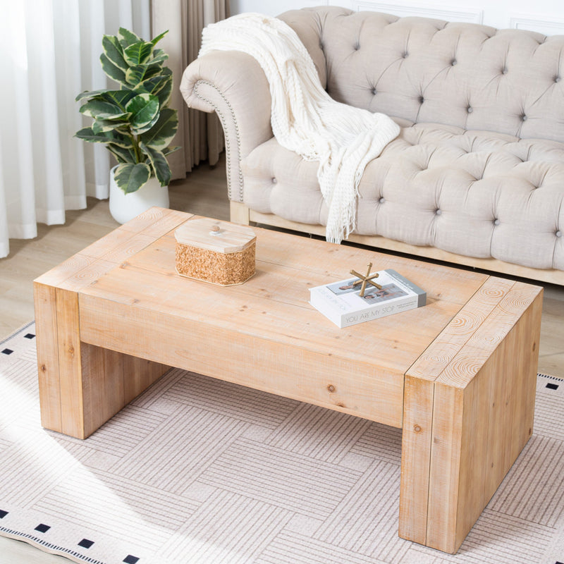 49" Rustic Wood Coffee Table with Whitewashed Finish - Engineered Wood, photo 2 of 10