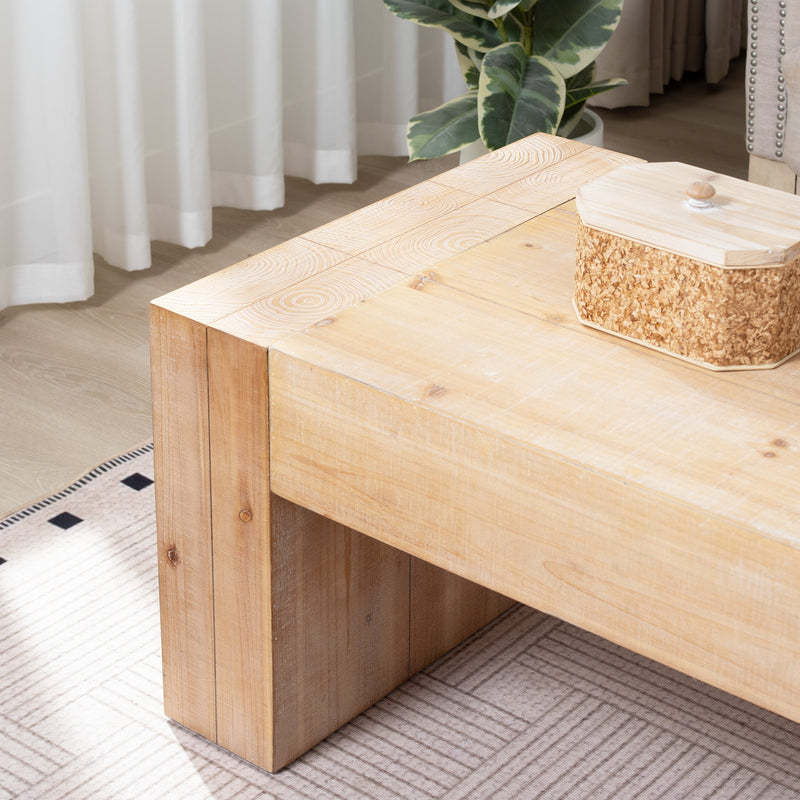 49" Rustic Wood Coffee Table with Whitewashed Finish - Engineered Wood, photo 7 of 10