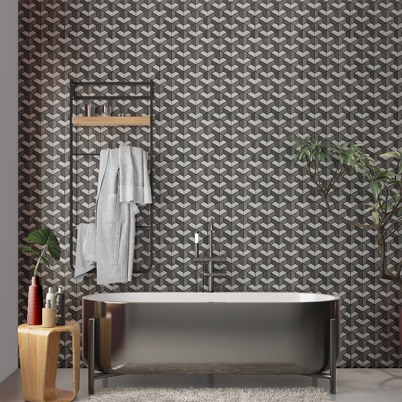 Gray Foussana, Bianco Dolomiti Textured 3d Hexagon Limestone Mosaics 10 3/8x12 Marble Textured 12x12 Mosaics — 2