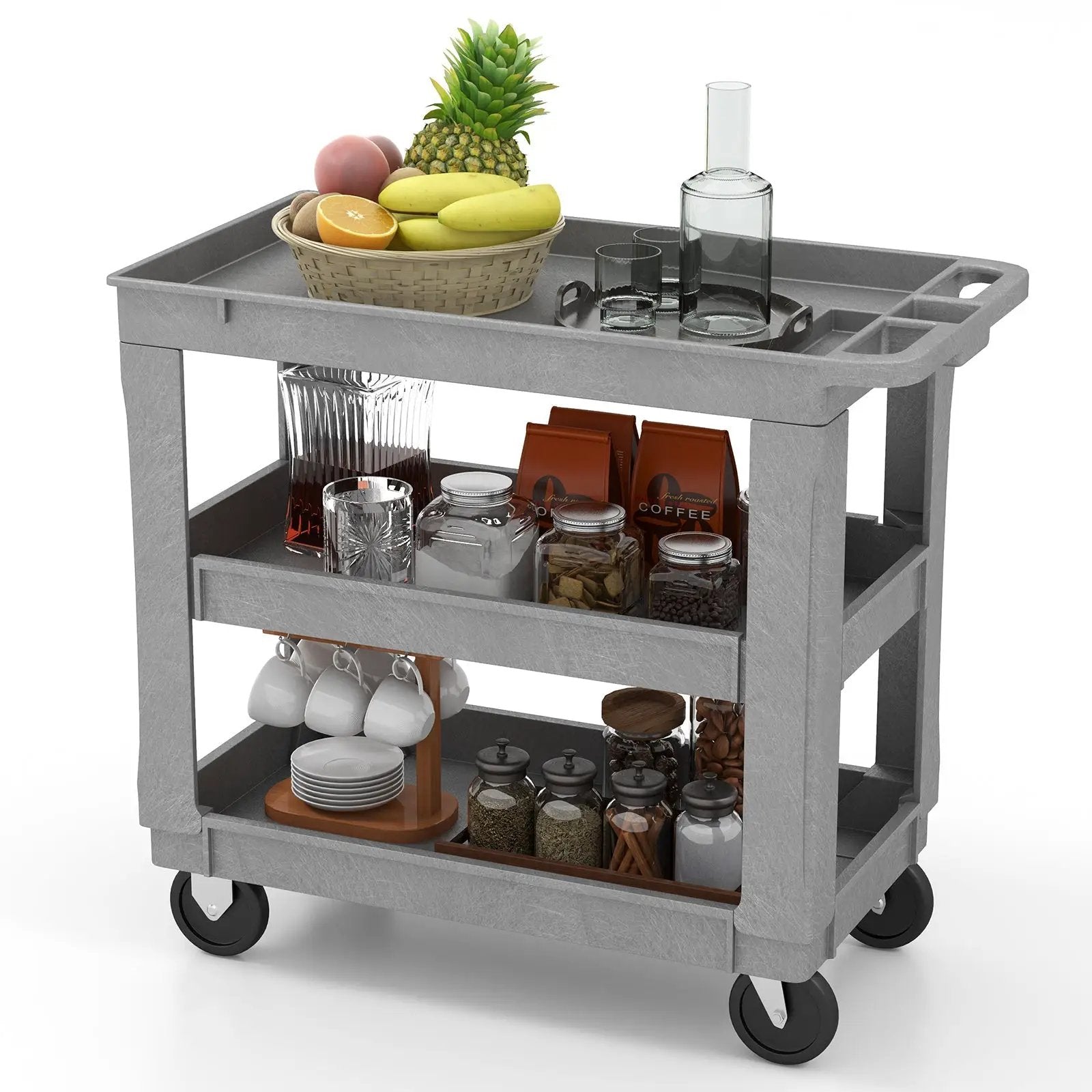 3-Tier Utility Cart with 550 LBS Max Load and Adjustable Middle Shelf-Gray by DirectDeals