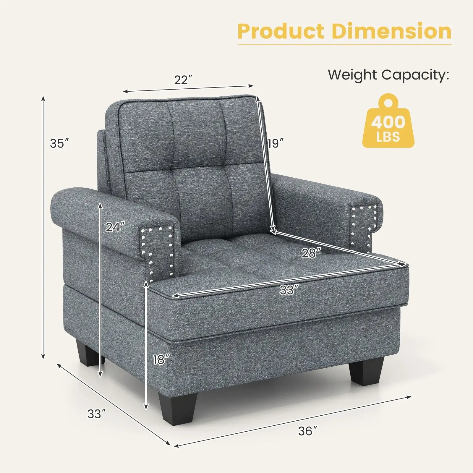 Mid-century Modern Accent Armchair Tufted Linen Club Chair by DirectDeals