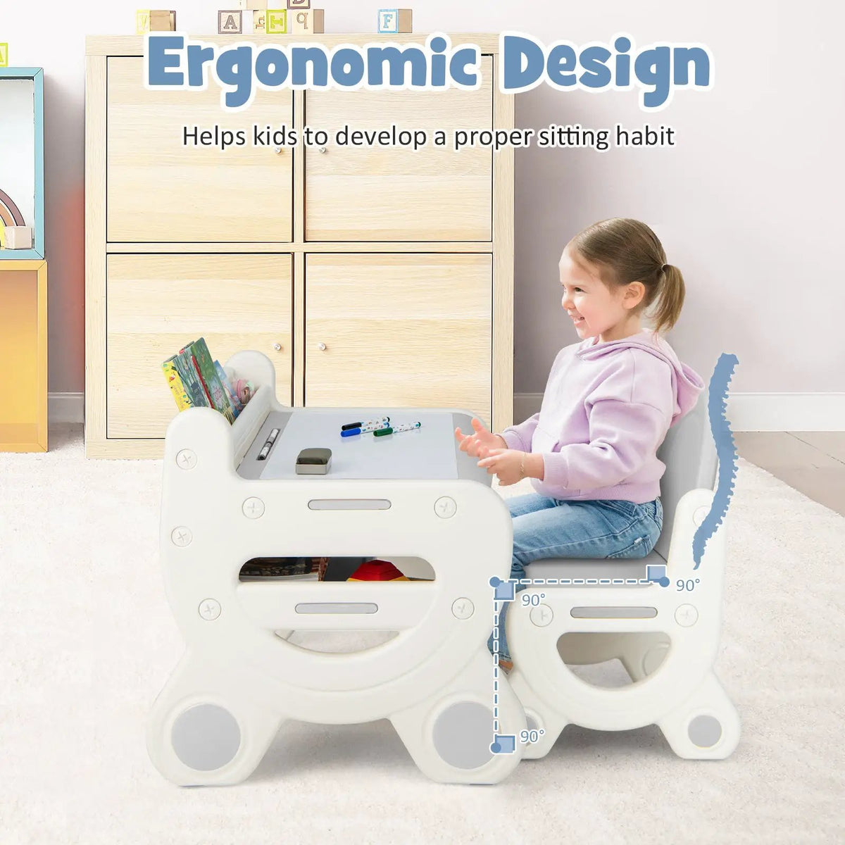 Kids Drawing Table and Chair Set with Watercolor Pens and Blackboard Eraser by DirectDeals