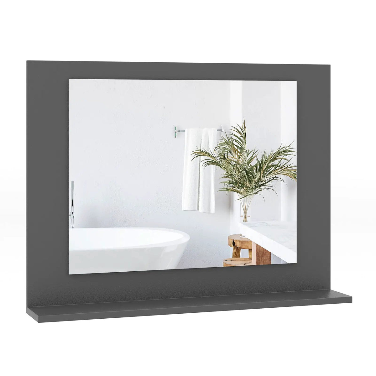 Rectangle Bathroom Mirror with Shelf 23.5 x 17.5 Inch and Wood Frame by DirectDeals