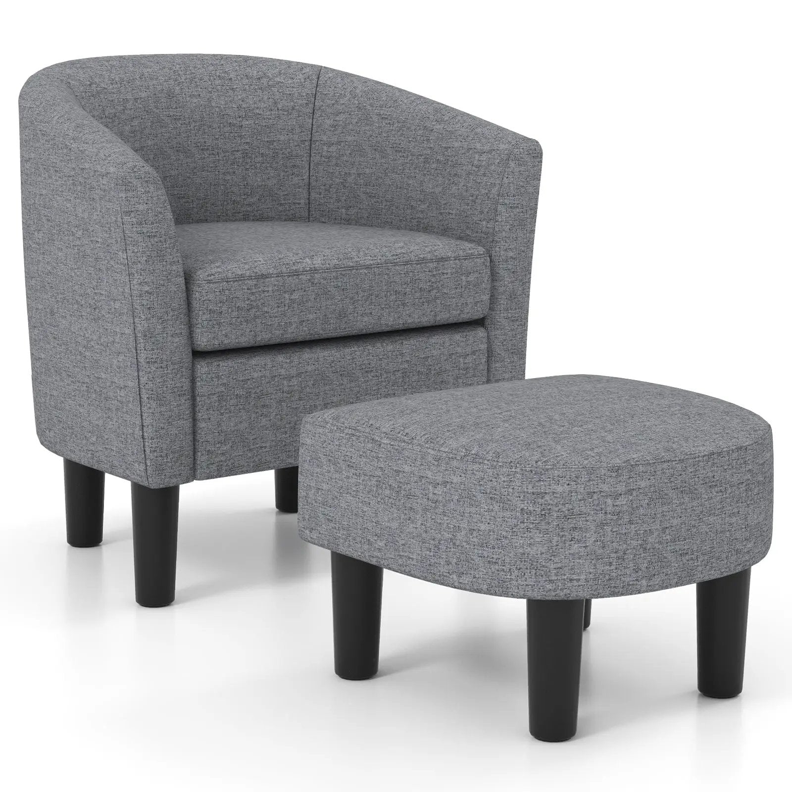 Barrel Club Chair with Ottoman Set Linen Fabric Accent Chair with Footrest by DirectDeals