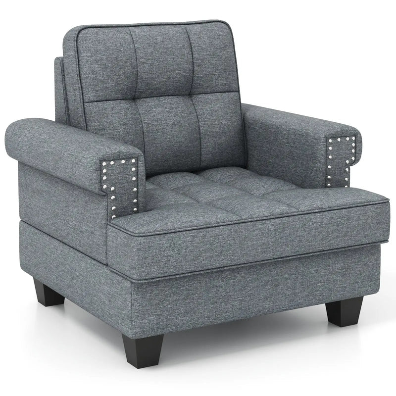 Mid-century Modern Accent Armchair Tufted Linen Club Chair by DirectDeals