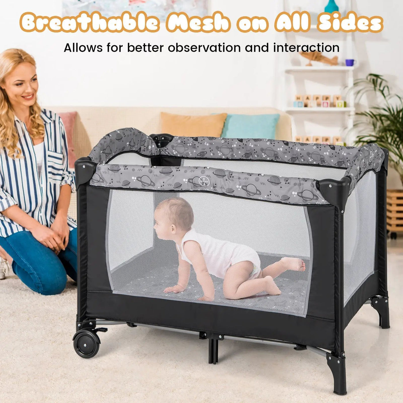 Multi-Functional Baby Playpen with Mattress and Removable Changing Table by DirectDeals