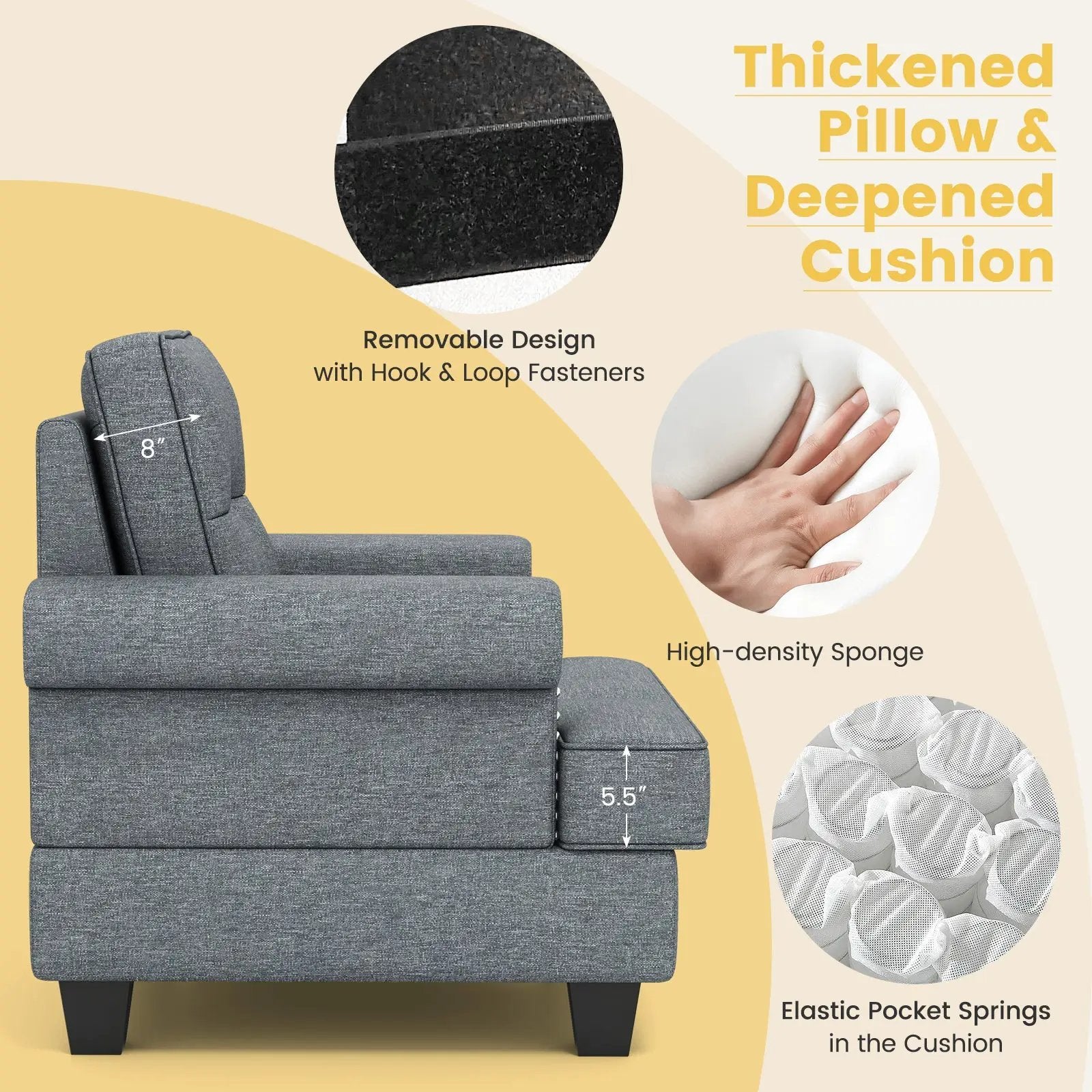Mid-century Modern Accent Armchair Tufted Linen Club Chair by DirectDeals