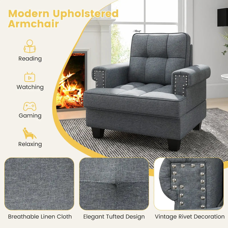 Mid-century Modern Accent Armchair Tufted Linen Club Chair by DirectDeals