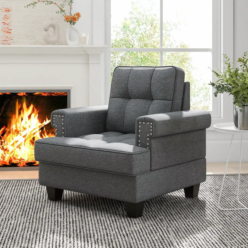 Mid-century Modern Accent Armchair Tufted Linen Club Chair by DirectDeals