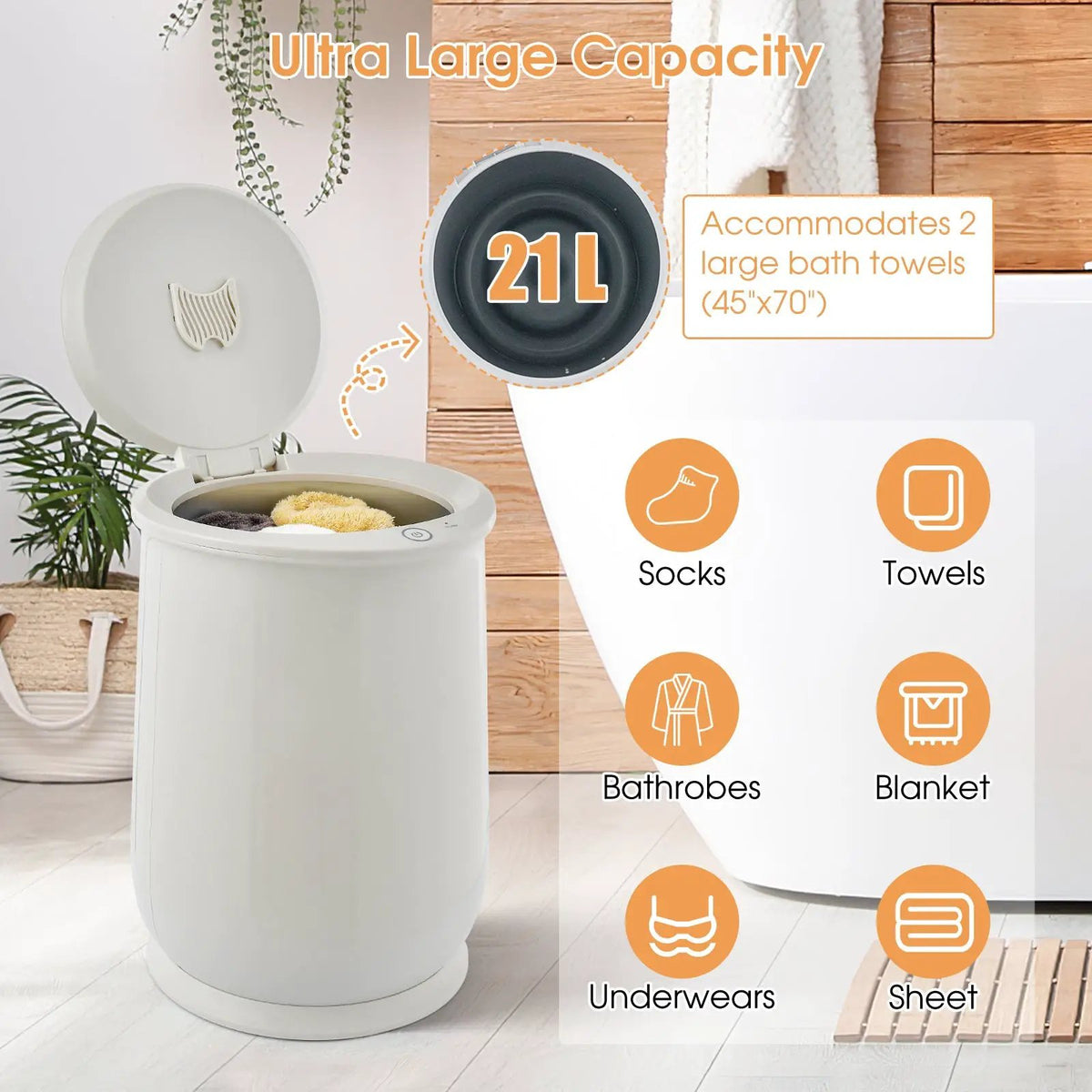 20L Bathroom Towel Warmer with Auto Shut-White by DirectDeals