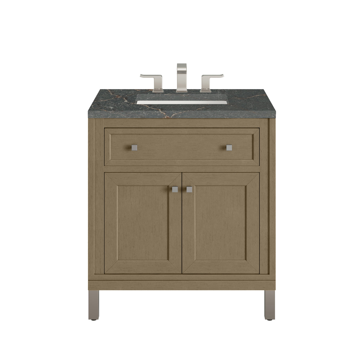 James Martin Chicago 30" Single Bathroom Vanity, Walnut Whisper with Parisien Bleu countertop