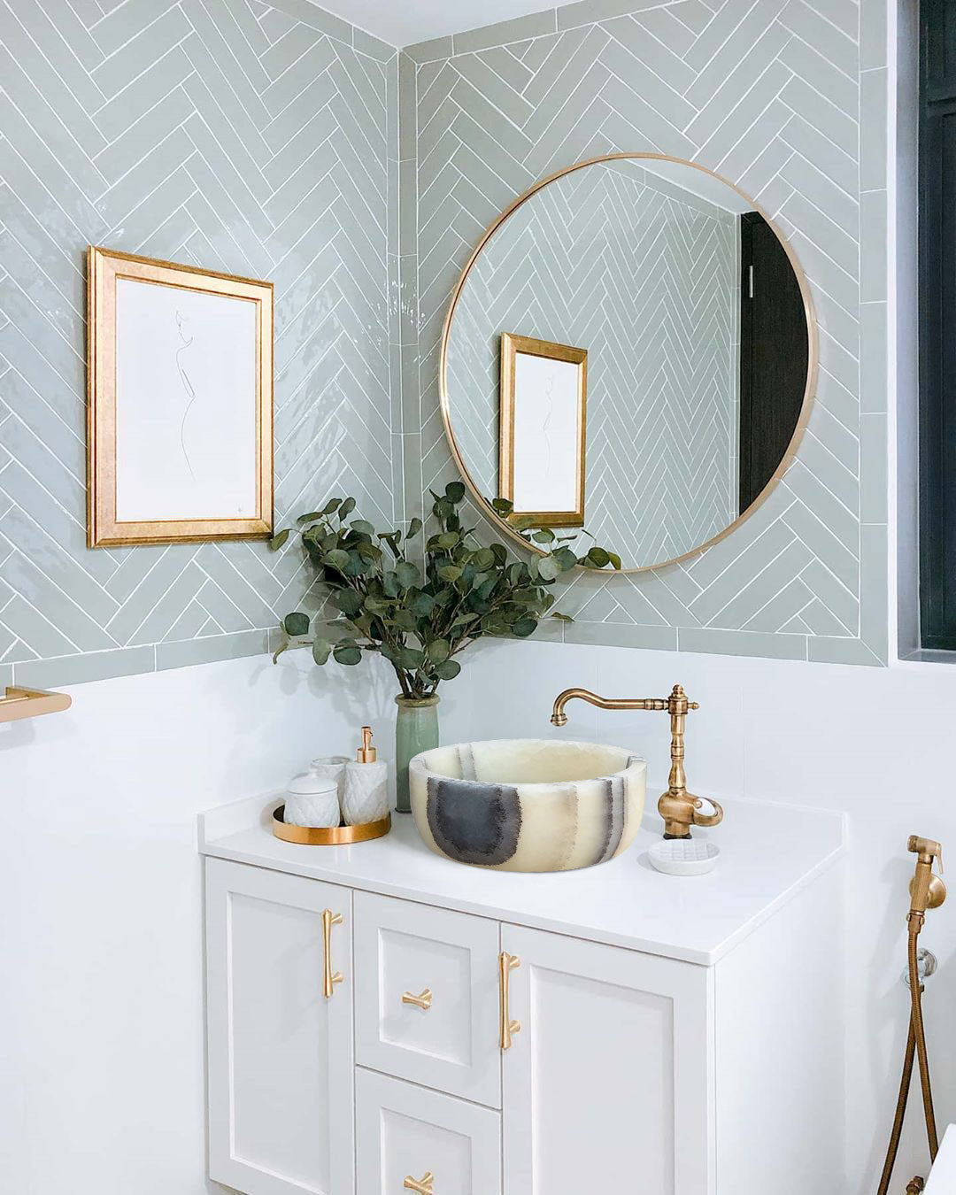 Green Translucent Onyx Natural Stone Above Vanity Bathroom Vessel Sink by GobekDesign