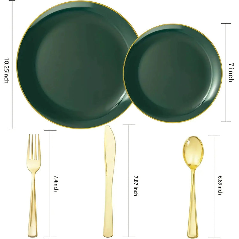 Green Plastic Plate and Cutlery Set for Christmas Parties by House Of Avana
