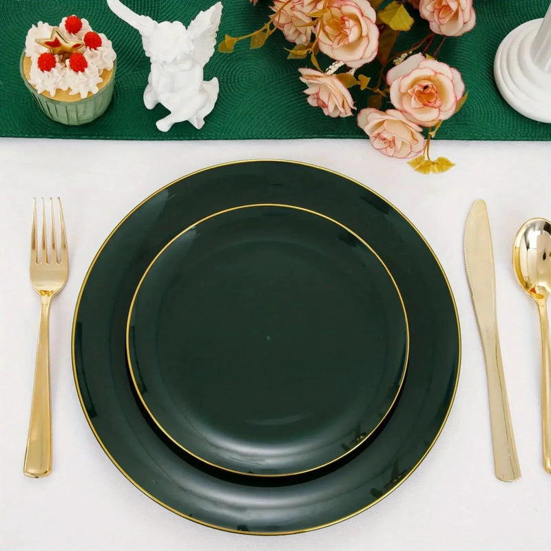 Green Plastic Plate and Cutlery Set for Christmas Parties by House Of Avana