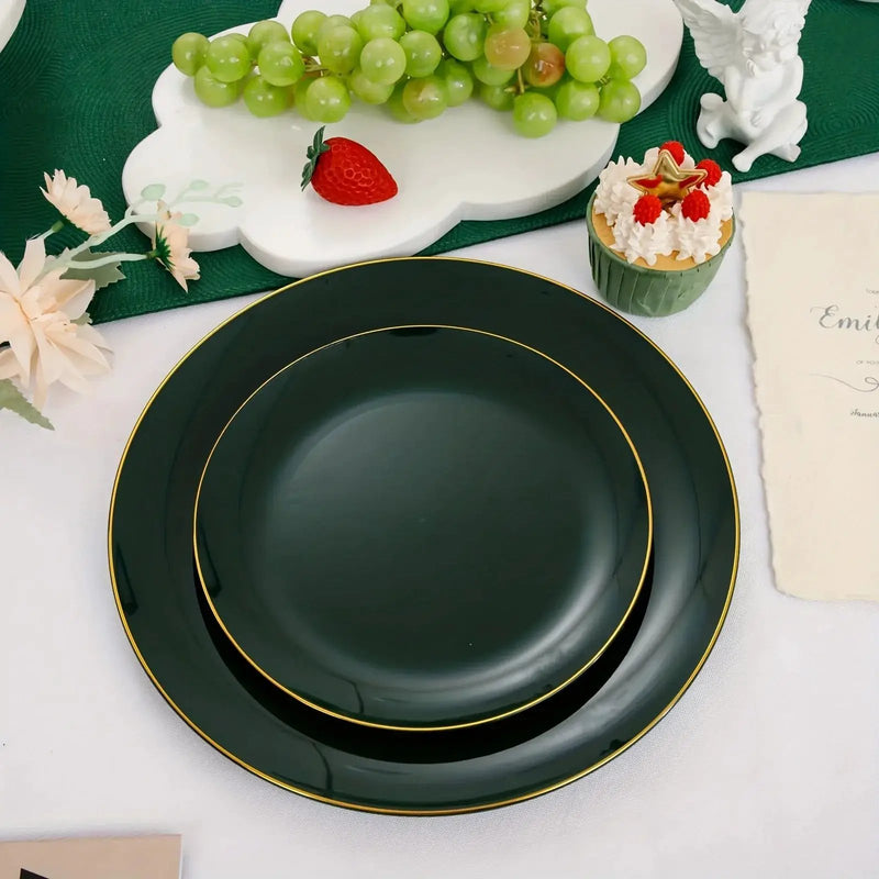 Green Plastic Plate and Cutlery Set for Christmas Parties by House Of Avana