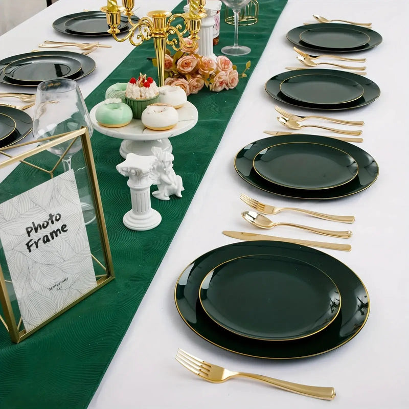 Green Plastic Plate and Cutlery Set for Christmas Parties by House Of Avana