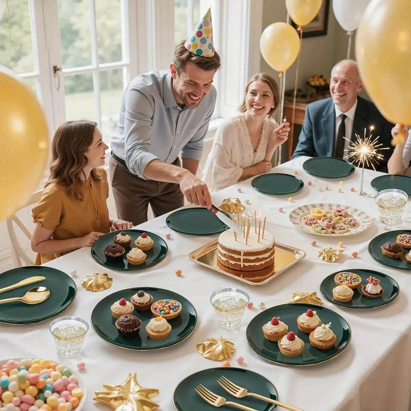 Green Plastic Plate and Cutlery Set for Christmas Parties by House Of Avana
