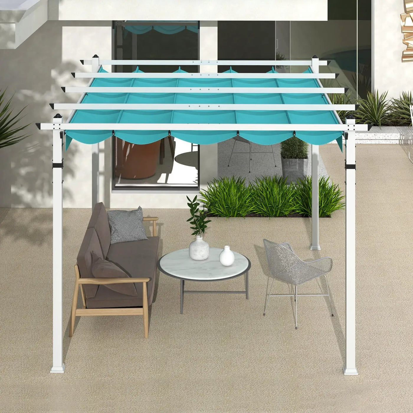 Outdoor Pergola with Retractable Canopy and Aluminum Frame by DirectDeals