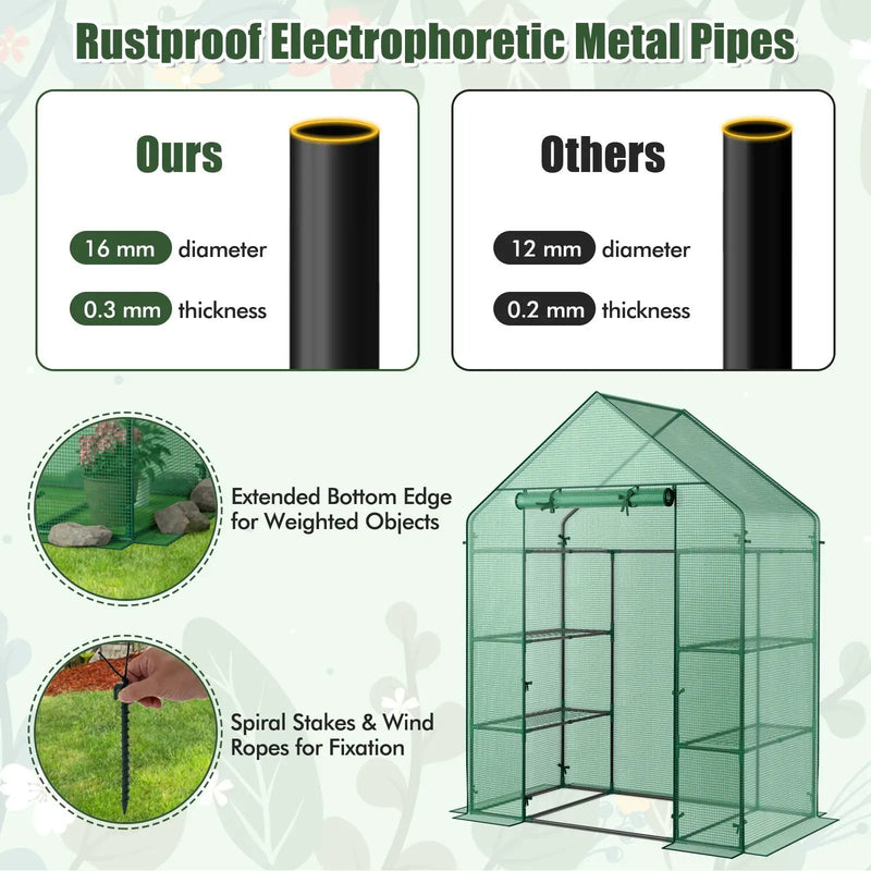 Portable 4 Tier Walk-in Plant Greenhouse with 8 Shelves by DirectDeals