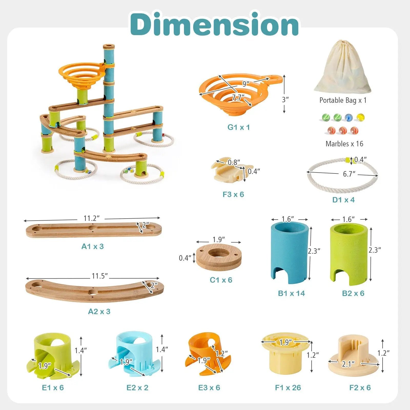 Bamboo Build Run Toy with Marbles for Kids Over 4 by DirectDeals