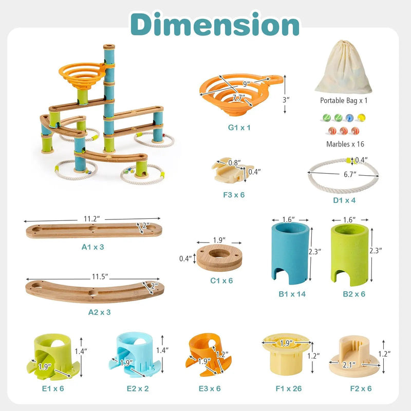 Bamboo Build Run Toy with Marbles for Kids Over 4 by DirectDeals