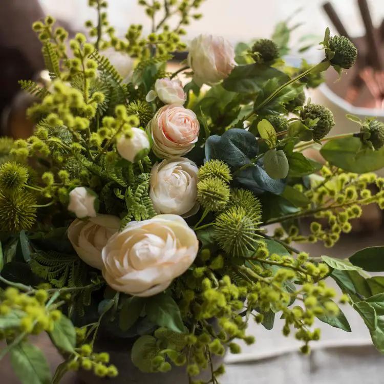 Greenery White Rose Bouquet in Pottery Set by RusticReach