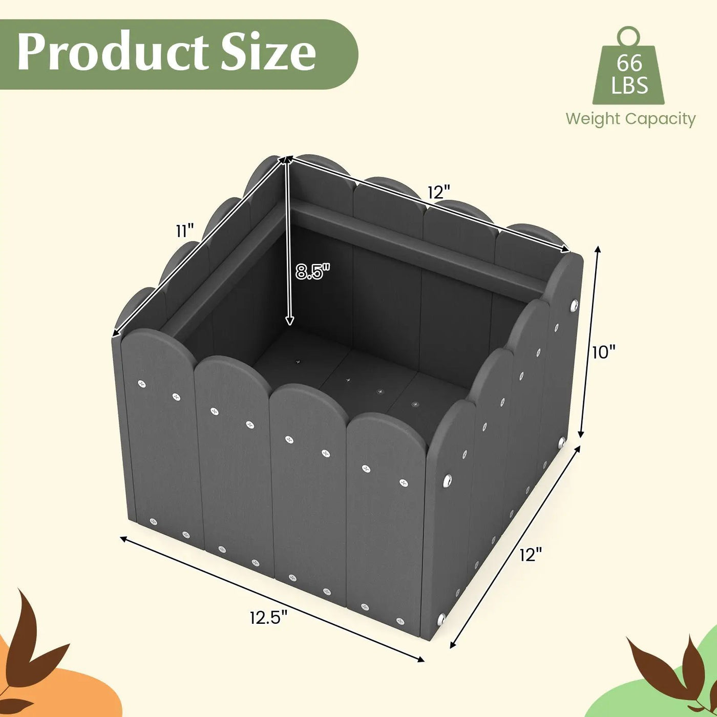 2 Pack Square Planter Box with Drainage Gaps for for Front Porch Garden Balcony by DirectDeals