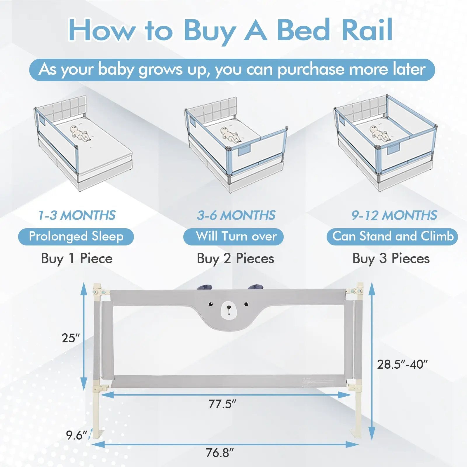 Vertical Lifting Baby Bed Rail with Double Safety Lock by DirectDeals