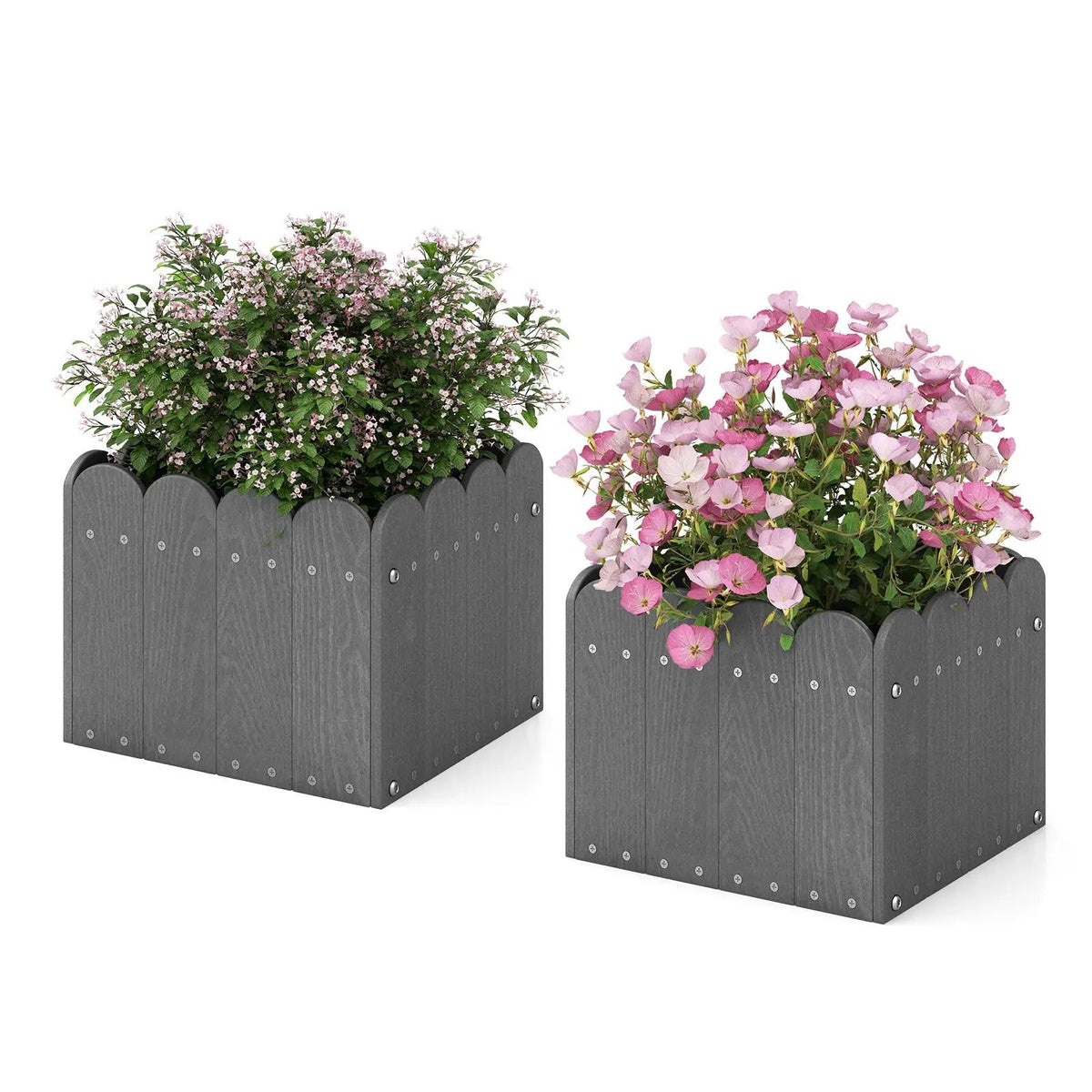 2 Pack Square Planter Box with Drainage Gaps for for Front Porch Garden Balcony by DirectDeals