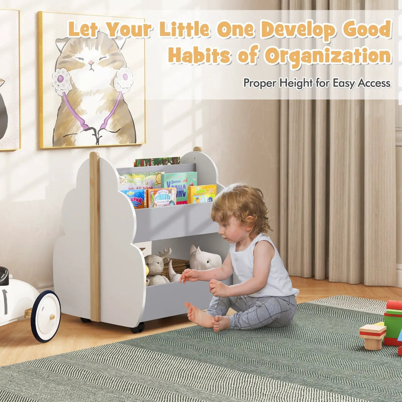 Kids Wooden Bookshelf with Universal Wheels by DirectDeals