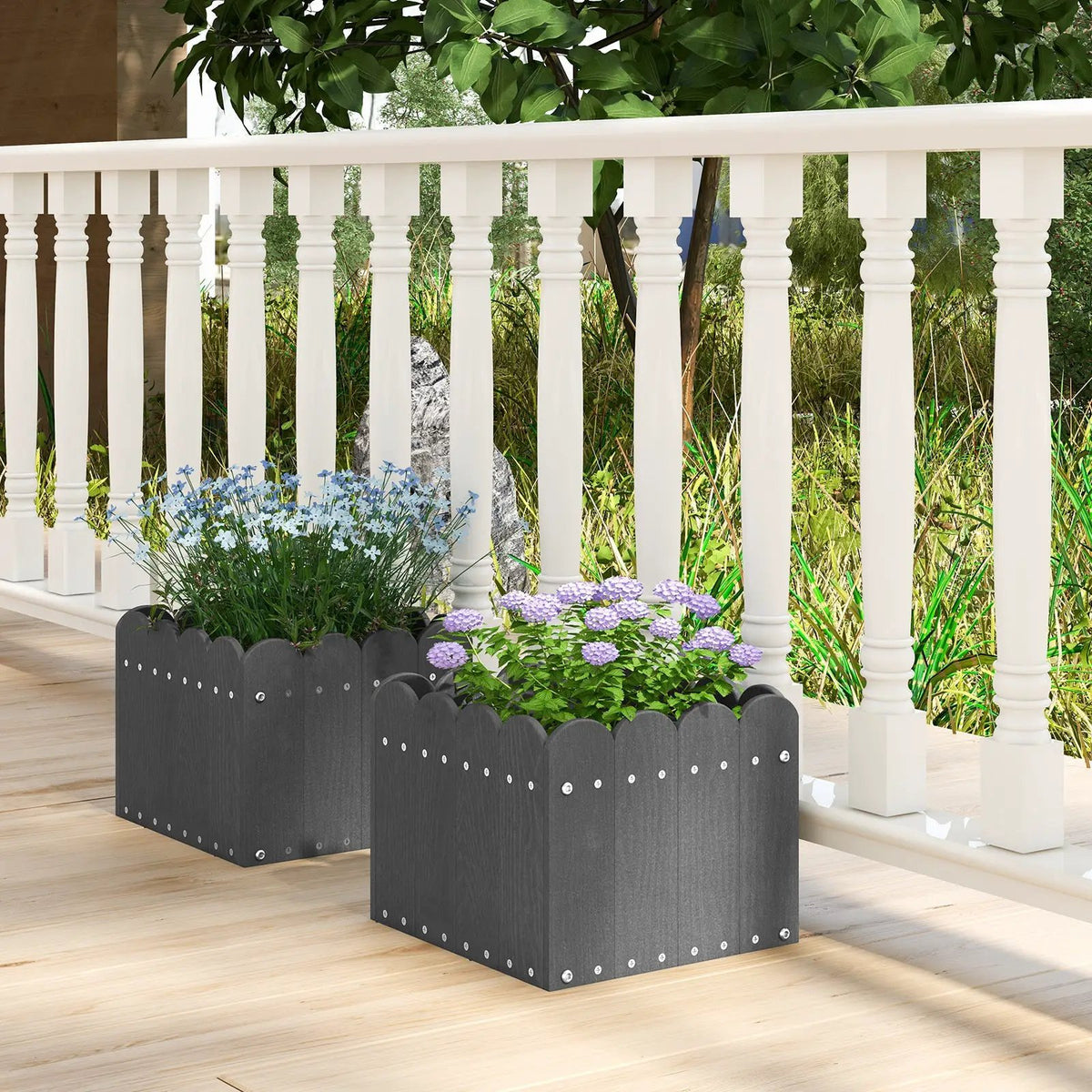 2 Pack Square Planter Box with Drainage Gaps for for Front Porch Garden Balcony by DirectDeals