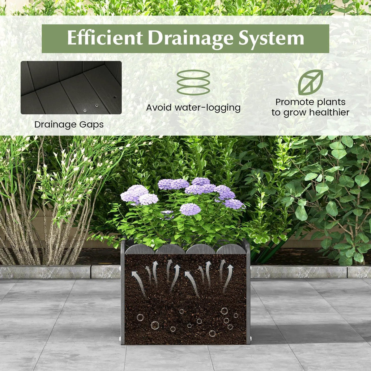 2 Pack Square Planter Box with Drainage Gaps for for Front Porch Garden Balcony by DirectDeals