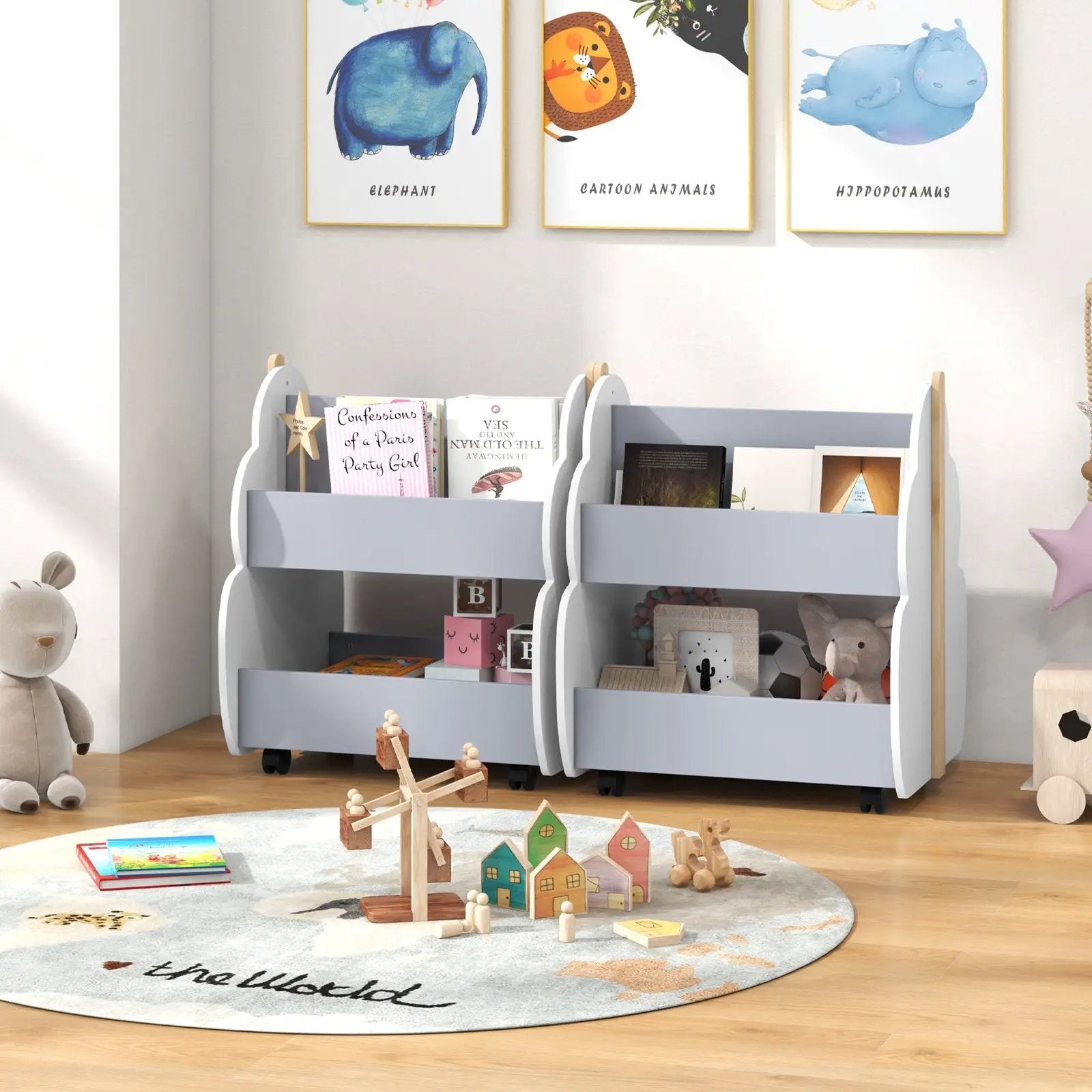 Kids Wooden Bookshelf with Universal Wheels by DirectDeals