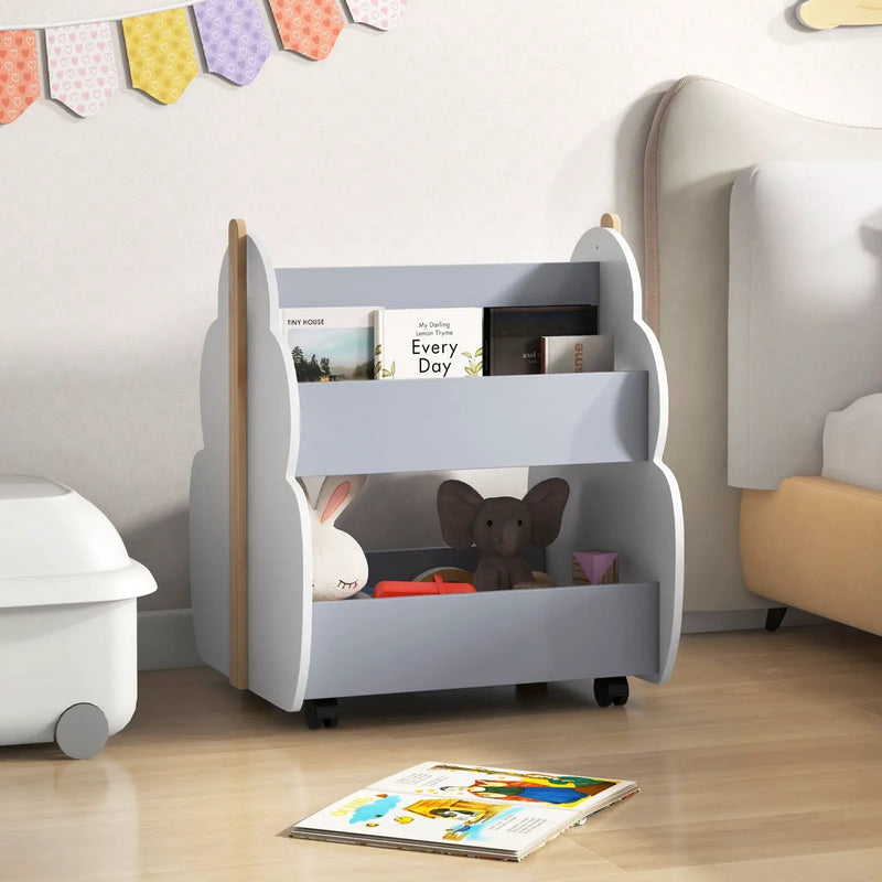 Kids Wooden Bookshelf with Universal Wheels by DirectDeals