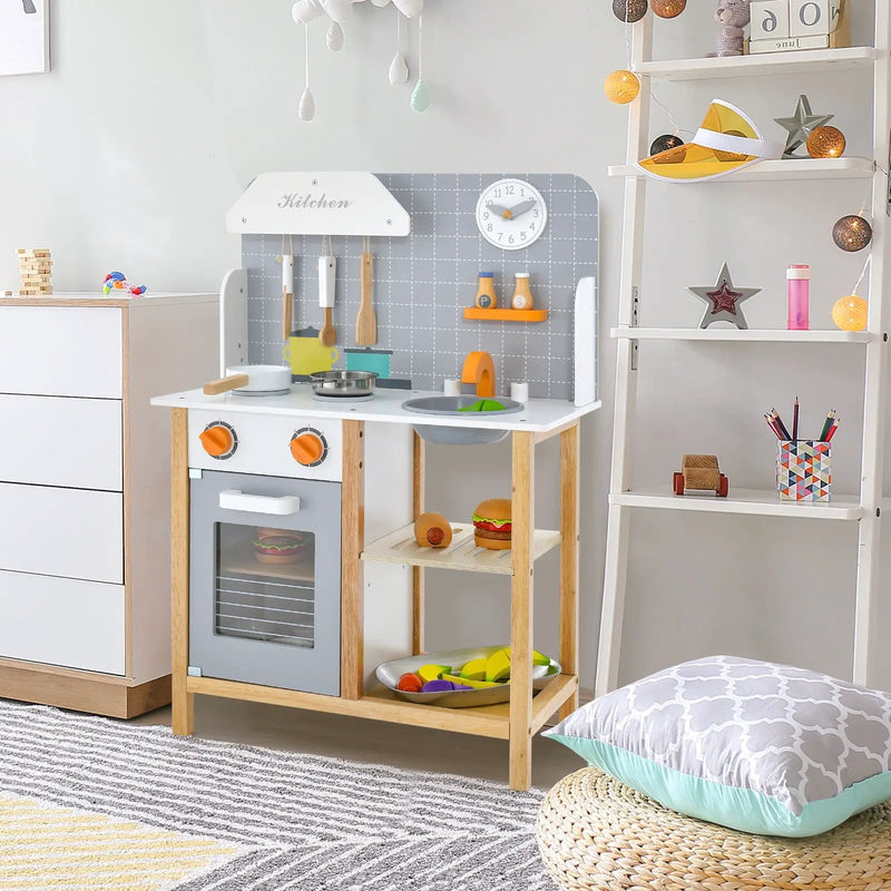 Wooden Toddler Pretend Kitchen Set with Cookware Accessories for Boys and Girls-Grey by DirectDeals