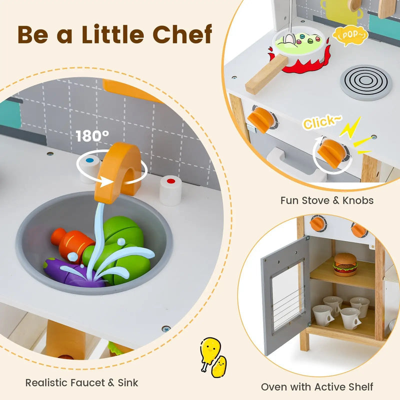 Wooden Toddler Pretend Kitchen Set with Cookware Accessories for Boys and Girls-Grey by DirectDeals
