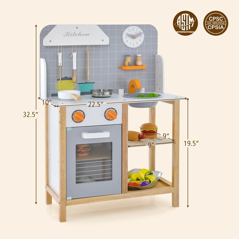 Wooden Toddler Pretend Kitchen Set with Cookware Accessories for Boys and Girls-Grey by DirectDeals