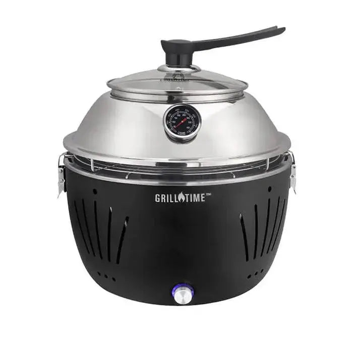 Grill Time Tailgater GTX Portable Charcoal Grill with Glass Hood Perfect for Camping Accessories by Outdoor Solar Outlet