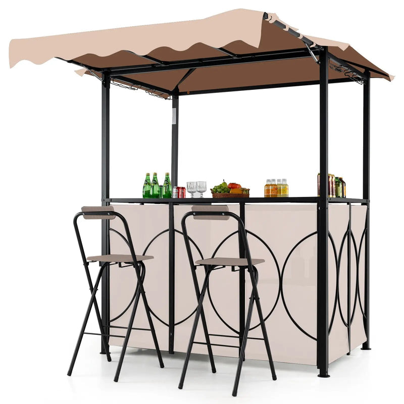 Grill Gazebo with Awning 3-Piece Outdoor BBQ Canopy Double-Tier Soft Top Barbecue Shelter by DirectDeals
